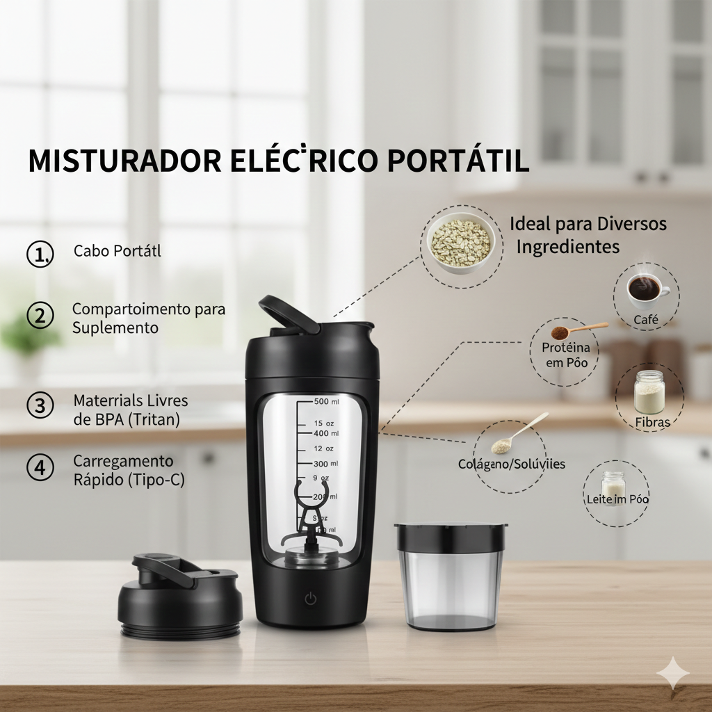 Copo elétrico portátil para shakes, totalmente automático