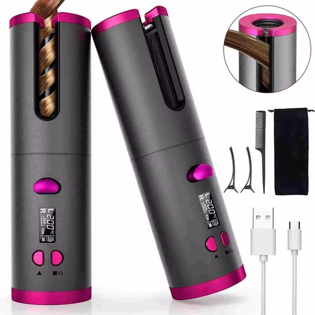 Modelador de Cachos Automático para Cabelo, Sem Fio, com Aquecimento Rápido Automático