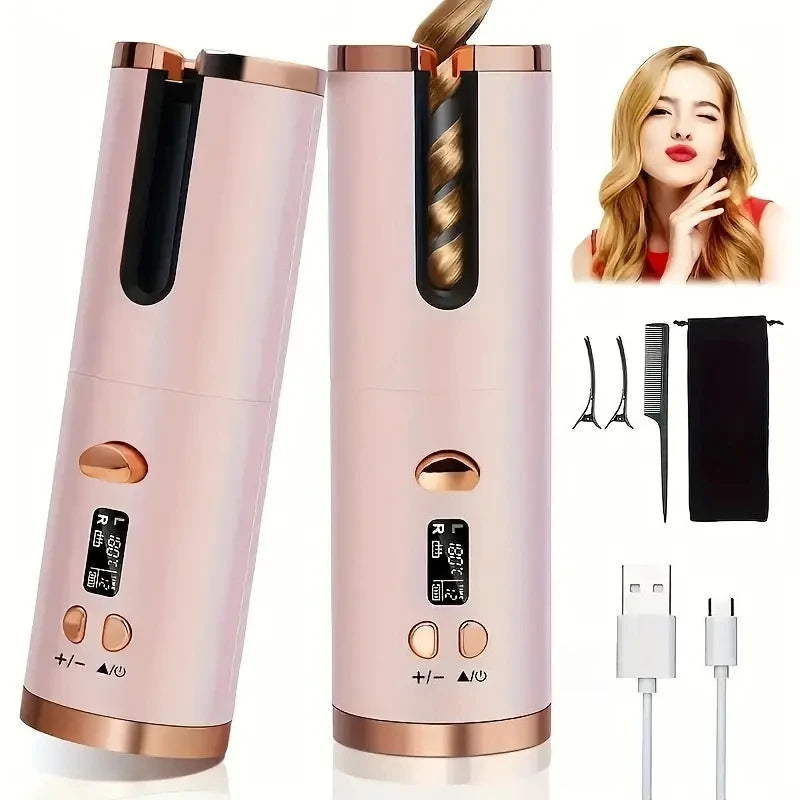 Modelador de Cachos Automático para Cabelo, Sem Fio, com Aquecimento Rápido Automático