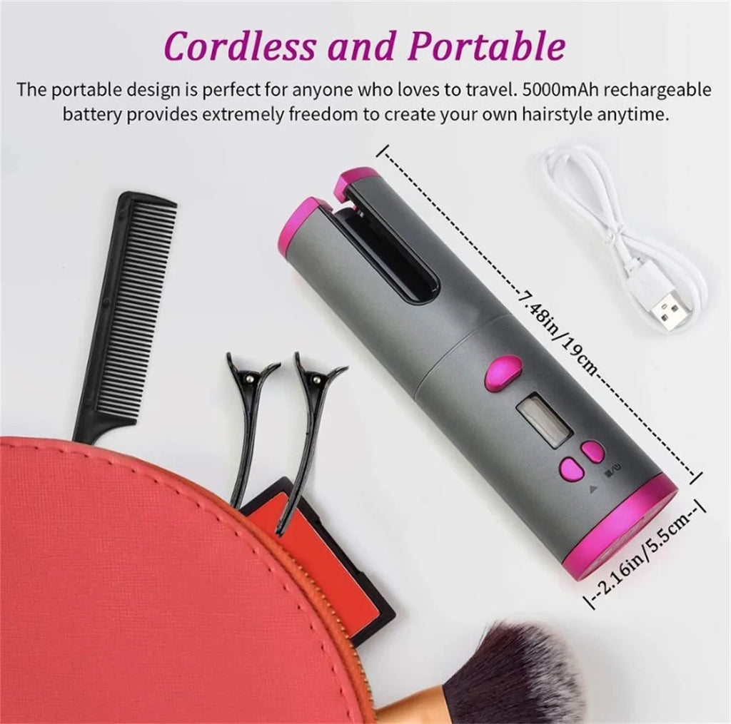 Modelador de Cachos Automático para Cabelo, Sem Fio, com Aquecimento Rápido Automático