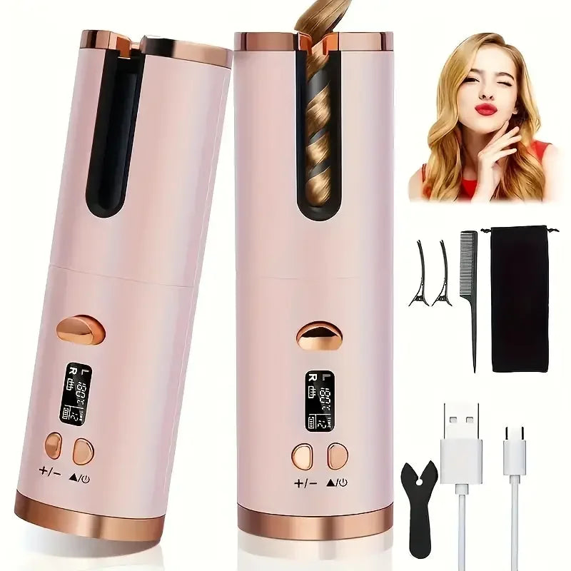 Modelador de Cachos Automático para Cabelo, Sem Fio, com Aquecimento Rápido Automático