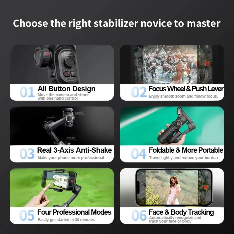 Estabilizador Gimbal de 3 Eixos para Smartphone