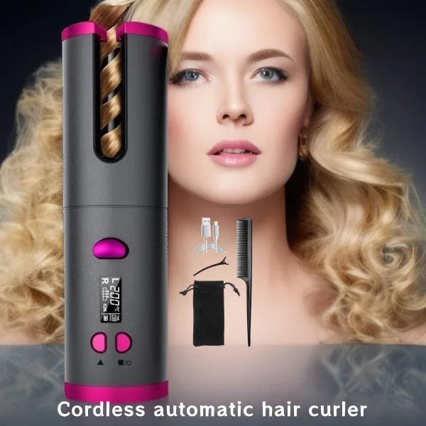 Modelador de Cachos Automático para Cabelo, Sem Fio, com Aquecimento Rápido Automático