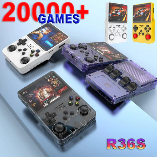 Console de videogame portátil retrô R36S com sistema ARKOS, tela IPS de 3,5